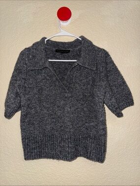 Endless Rose Charcoal Gray Short-Sleeve V-Neck Polo Sweater